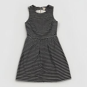 J Crew Daybreak Dress Ponte Sz XXS Black White Stripe Fit Flare Pockets Back Zip